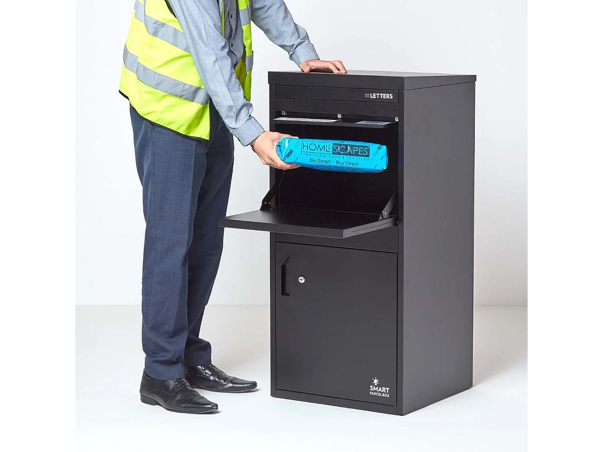 Smart Parcel Box Extra Large Secure Outdoor Delivery Box Galvanised Steel Front and Rear Access Black