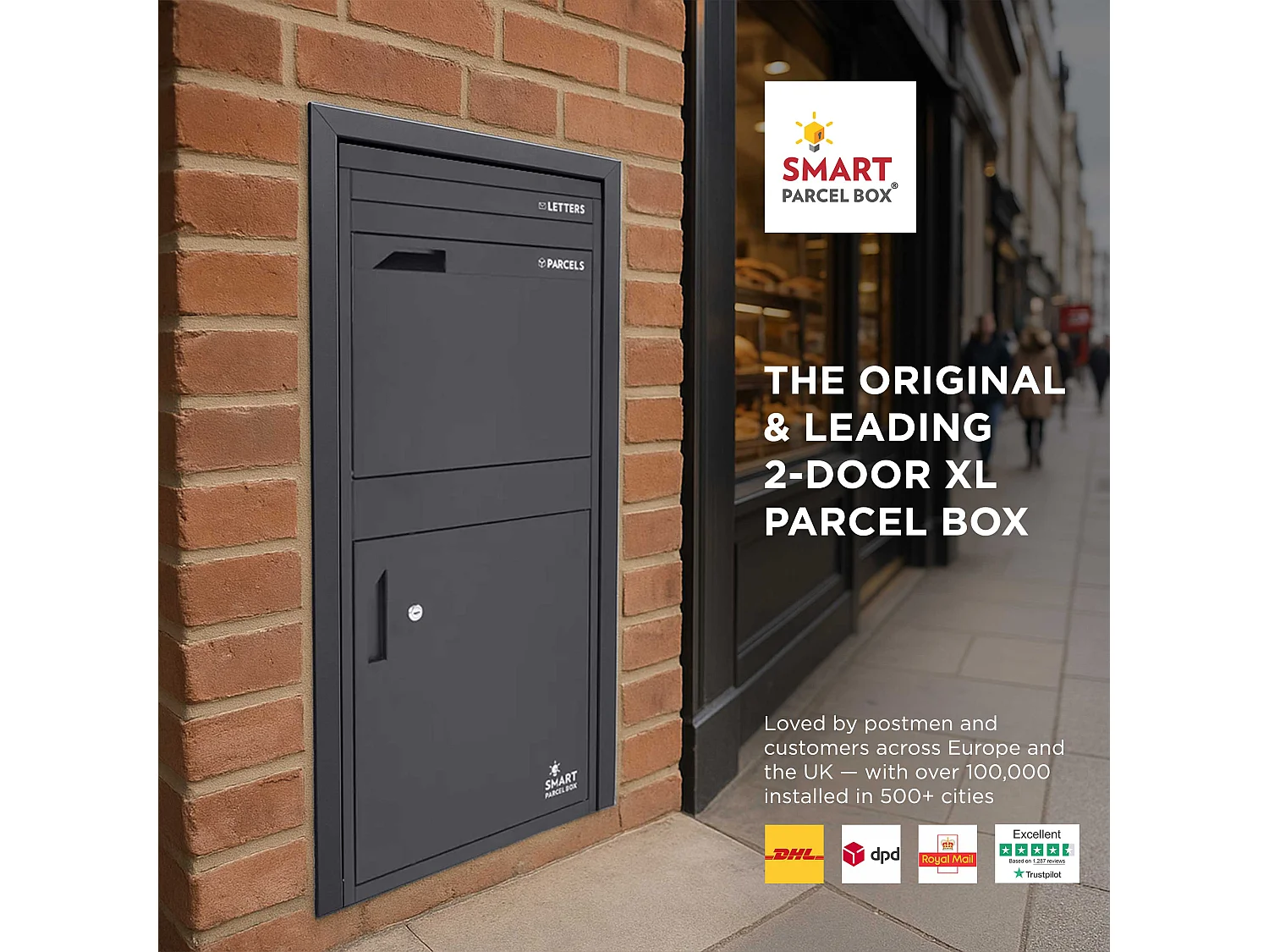 Smart Parcel Box Extra Large Secure Outdoor Delivery Box Galvanised Steel Front and Rear Access Black