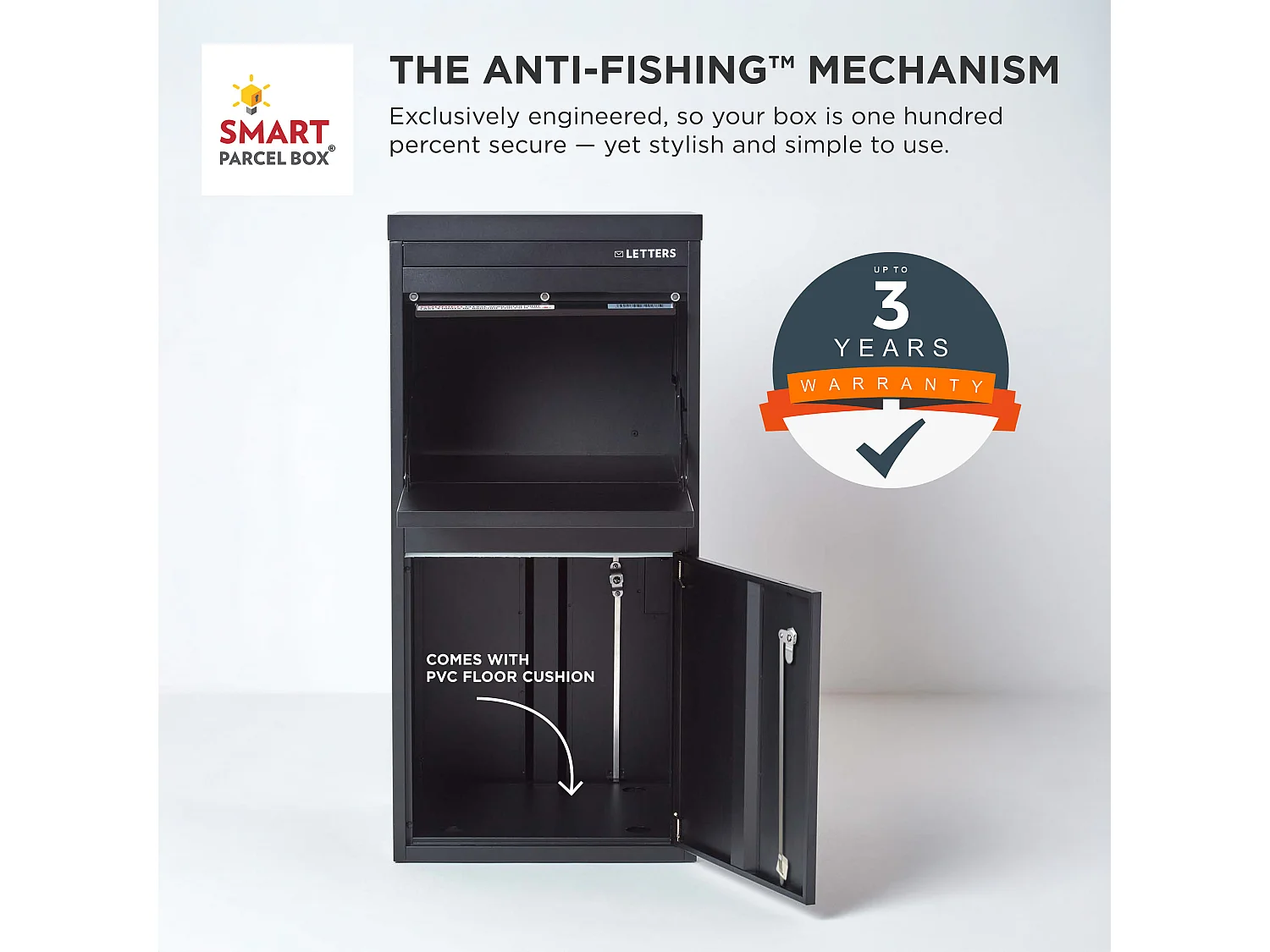 Smart Parcel Box Extra Large Secure Outdoor Delivery Box Galvanised Steel Front and Rear Access Black