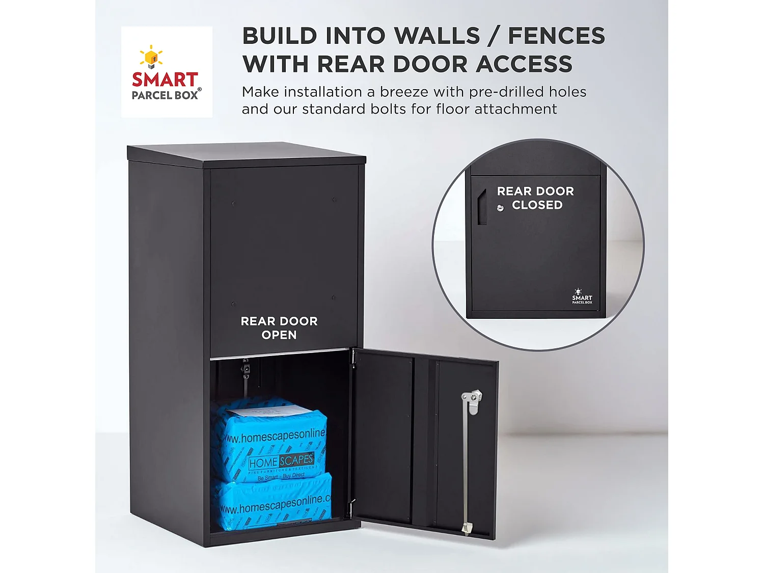 Smart Parcel Box Extra Large Secure Outdoor Delivery Box Galvanised Steel Front and Rear Access Black