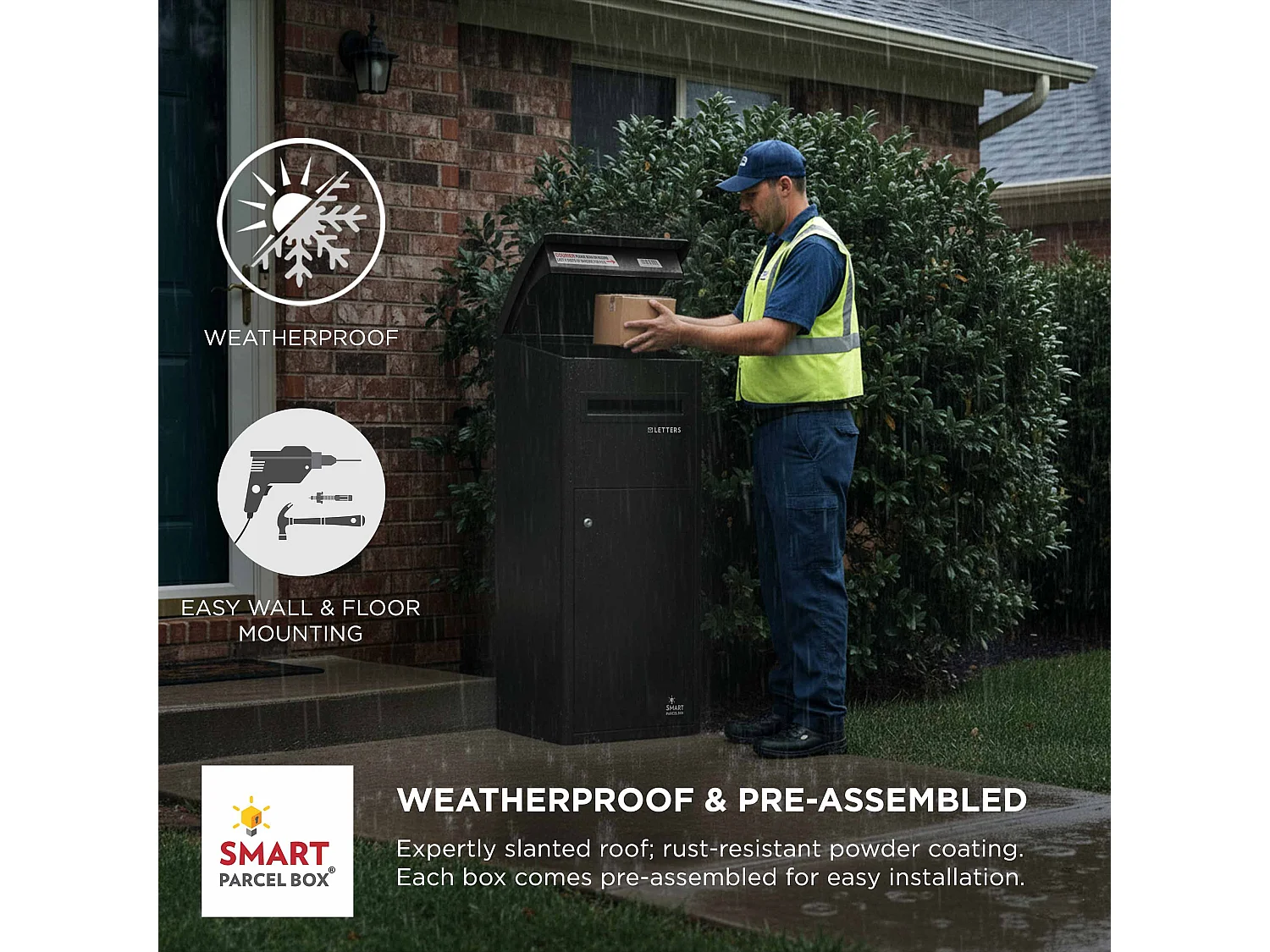 Smart Parcel Box Extra Large Slanted Top Secure Outdoor Delivery Box Galvanised Steel Front Access Black