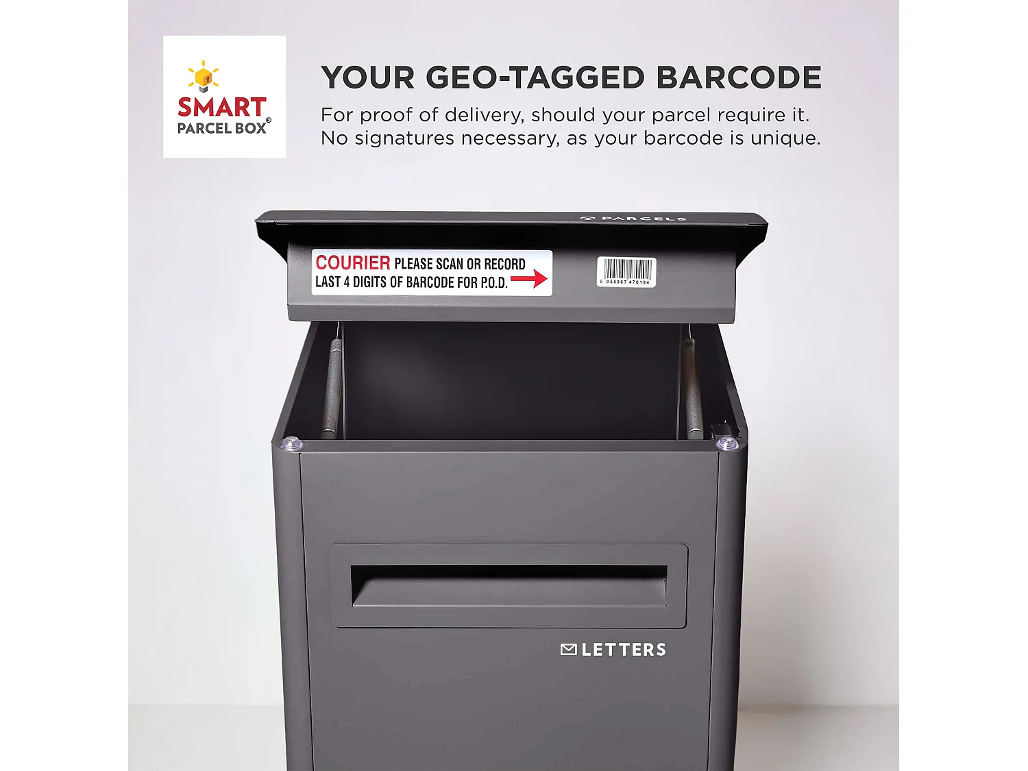 Smart Parcel Box Extra Large Slanted Top Secure Outdoor Delivery Box Galvanised Steel Front Access Black