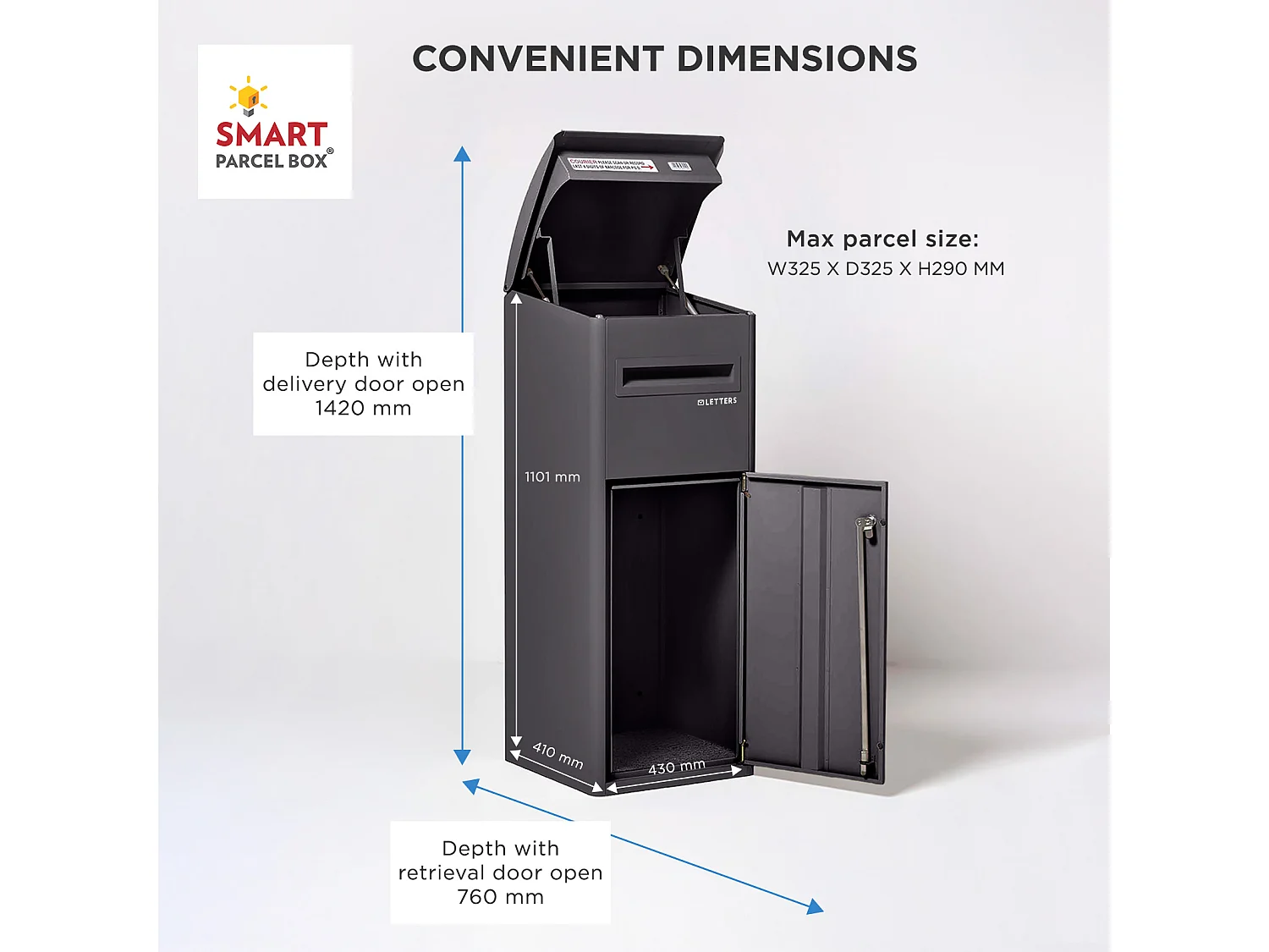 Smart Parcel Box Extra Large Slanted Top Secure Outdoor Delivery Box Galvanised Steel Front Access Black