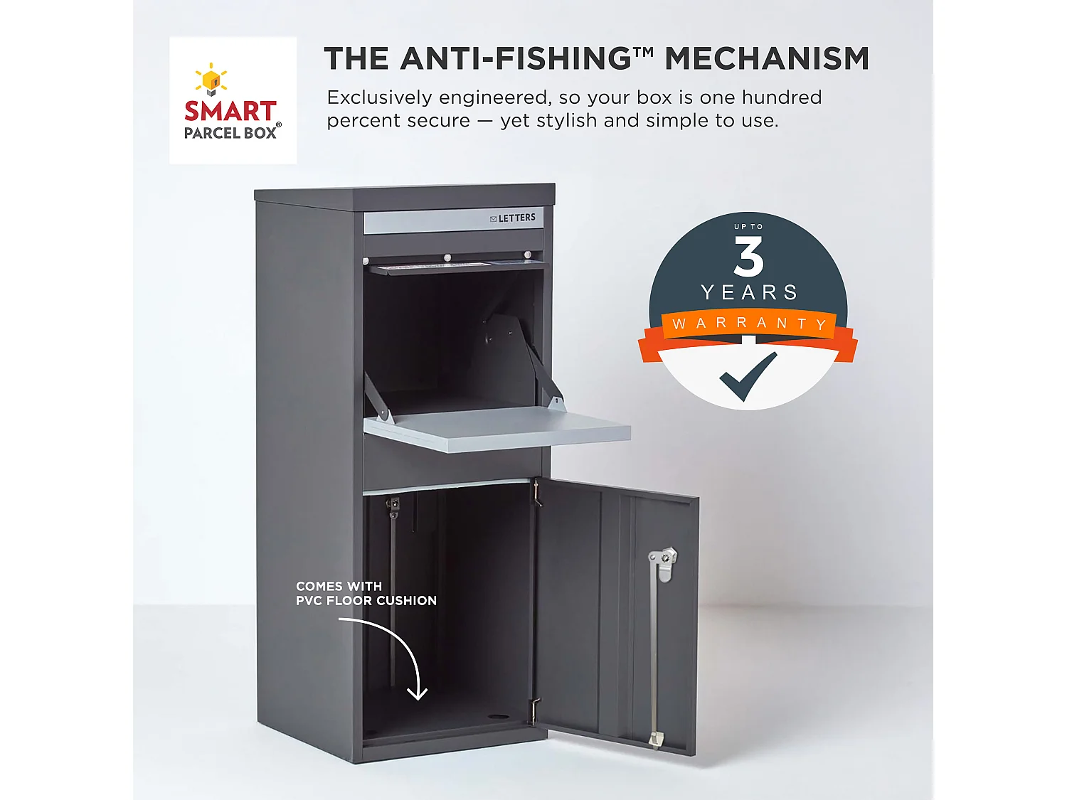 Smart Parcel Box Large Secure Outdoor Delivery Box Galvanised Steel Front and Rear Access Dark Grey
