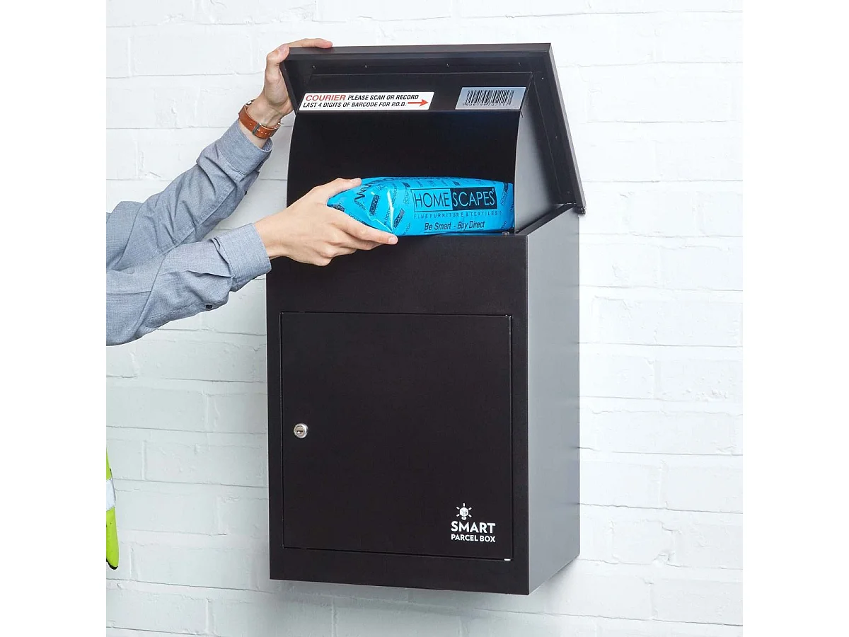 Smart Parcel Box Medium Secure Outdoor Delivery Box Galvanised Steel Front Access Black