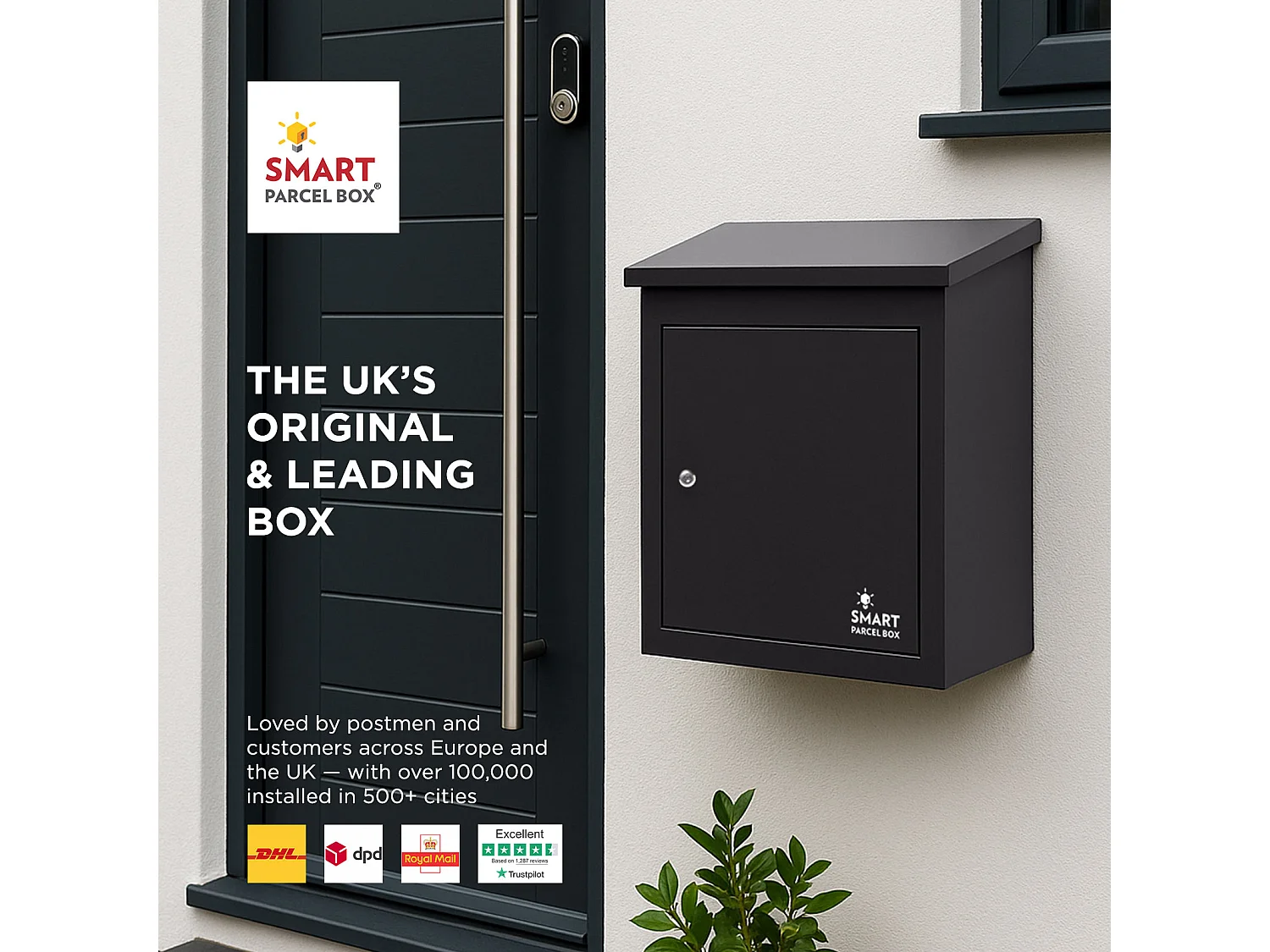 Smart Parcel Box Medium Secure Outdoor Delivery Box Galvanised Steel Front Access Black