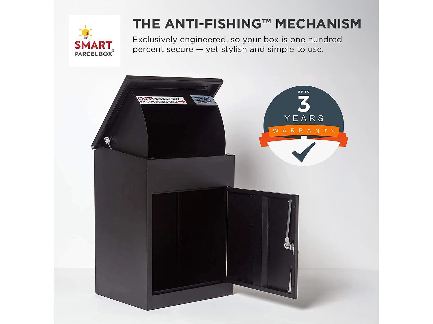 Smart Parcel Box Medium Secure Outdoor Delivery Box Galvanised Steel Front Access Black