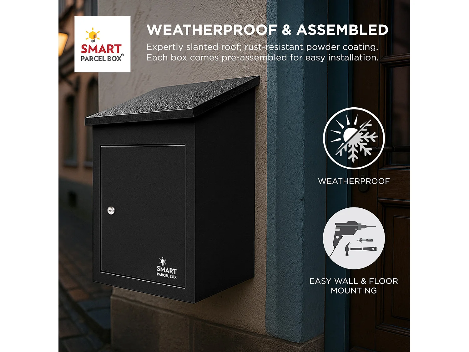 Smart Parcel Box Medium Secure Outdoor Delivery Box Galvanised Steel Front Access Black