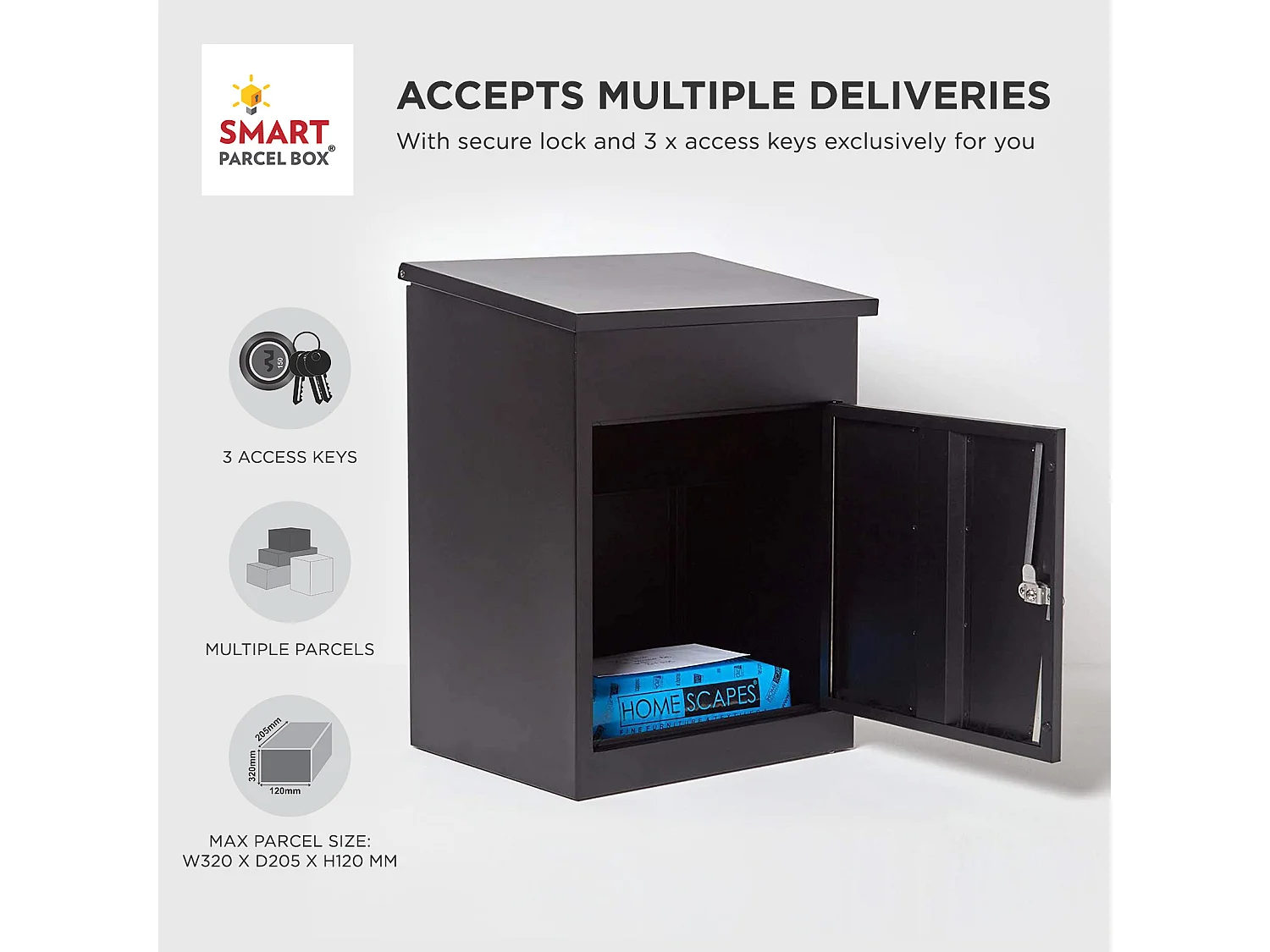 Smart Parcel Box Medium Secure Outdoor Delivery Box Galvanised Steel Front Access Black