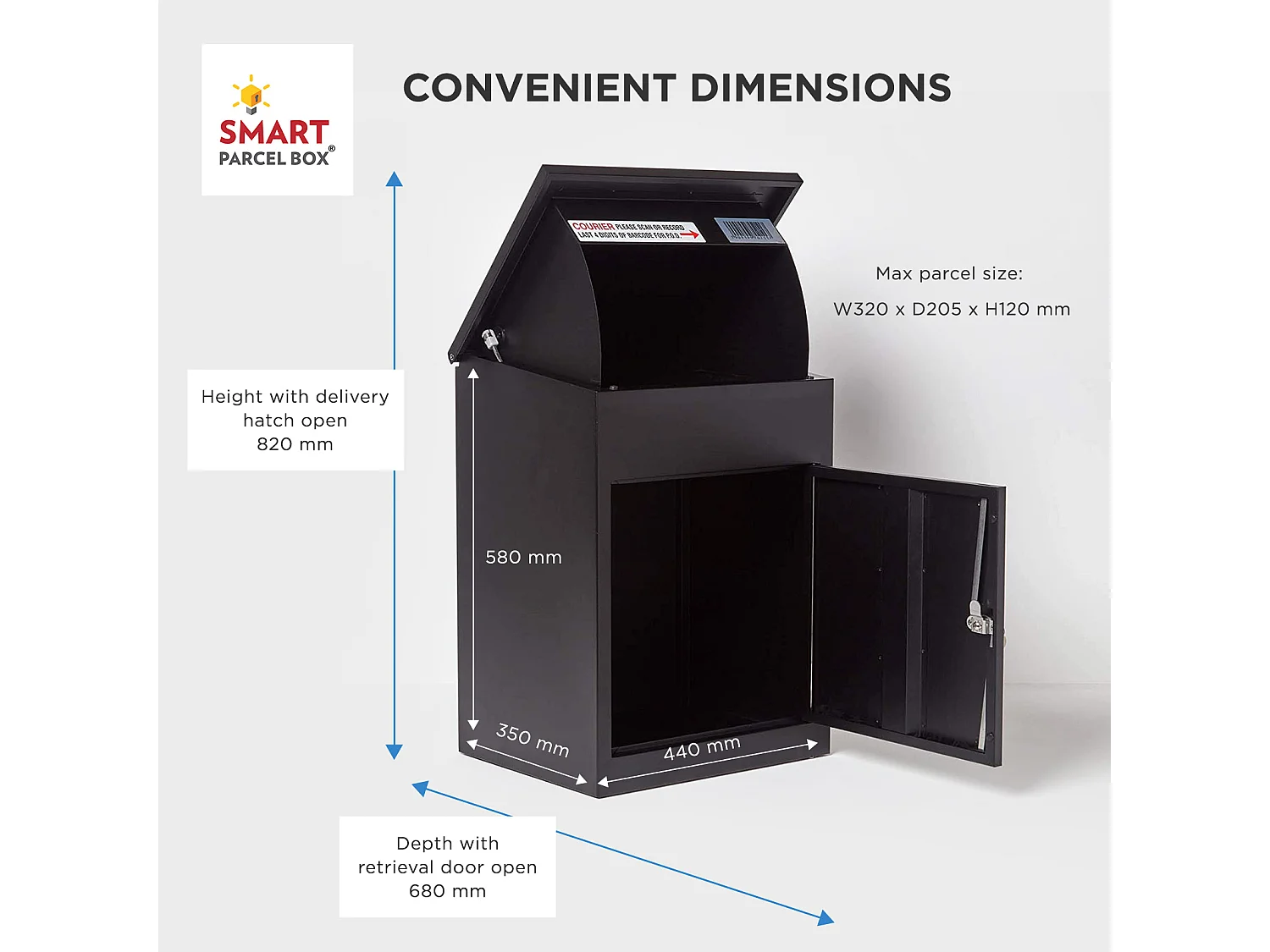Smart Parcel Box Medium Secure Outdoor Delivery Box Galvanised Steel Front Access Black