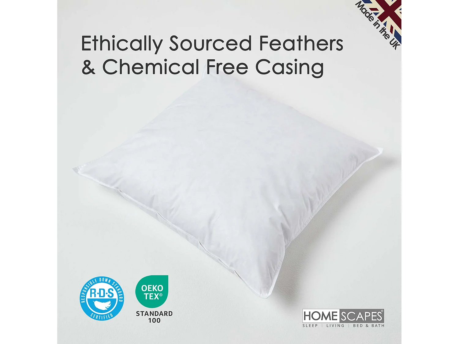 Homescapes Luxury Duck Feather Cushion Pad Insert 45 x 45 cm Ethical, 100% Cotton Cover, Hypoallergenic, Machine Washable, Bounce-Back, 18 x 18" Inner