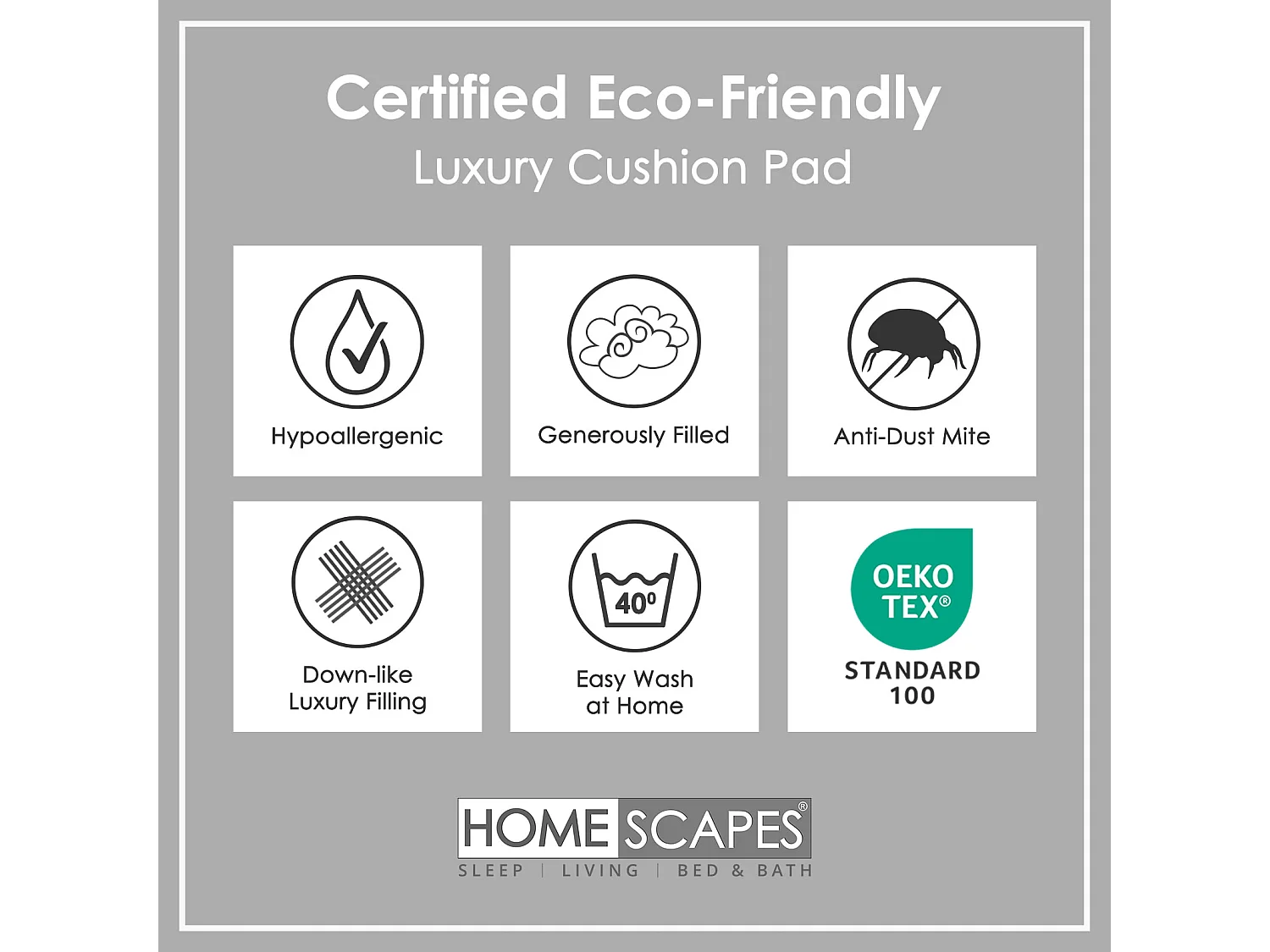 Homescapes Luxury Microfibre Cushion Pad Insert 55 x 55 cm â€˜Like Downâ€™, Soft Touch Cover, Hypoallergenic, Machine Washable, Best Bounce-Back, 22 x 22"