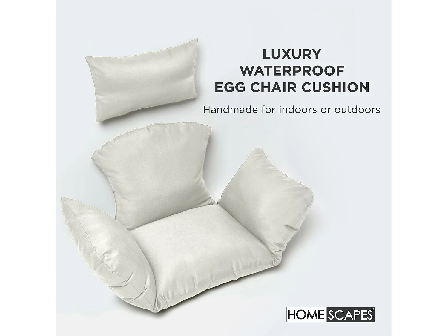 Homescapes Luxury Waterproof Egg Chair Cushion, 110 x 112 cm, Detachable Headrest, Supportive Generous Filling, Natural Egg Chair Replacement Cushion