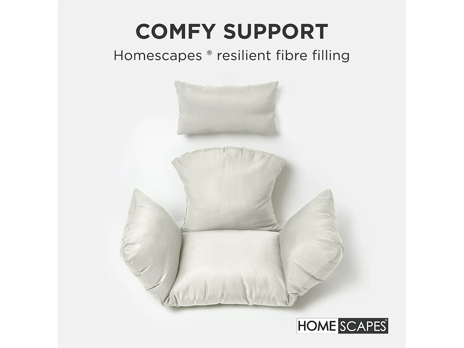 Homescapes Luxury Waterproof Egg Chair Cushion, 110 x 112 cm, Detachable Headrest, Supportive Generous Filling, Natural Egg Chair Replacement Cushion