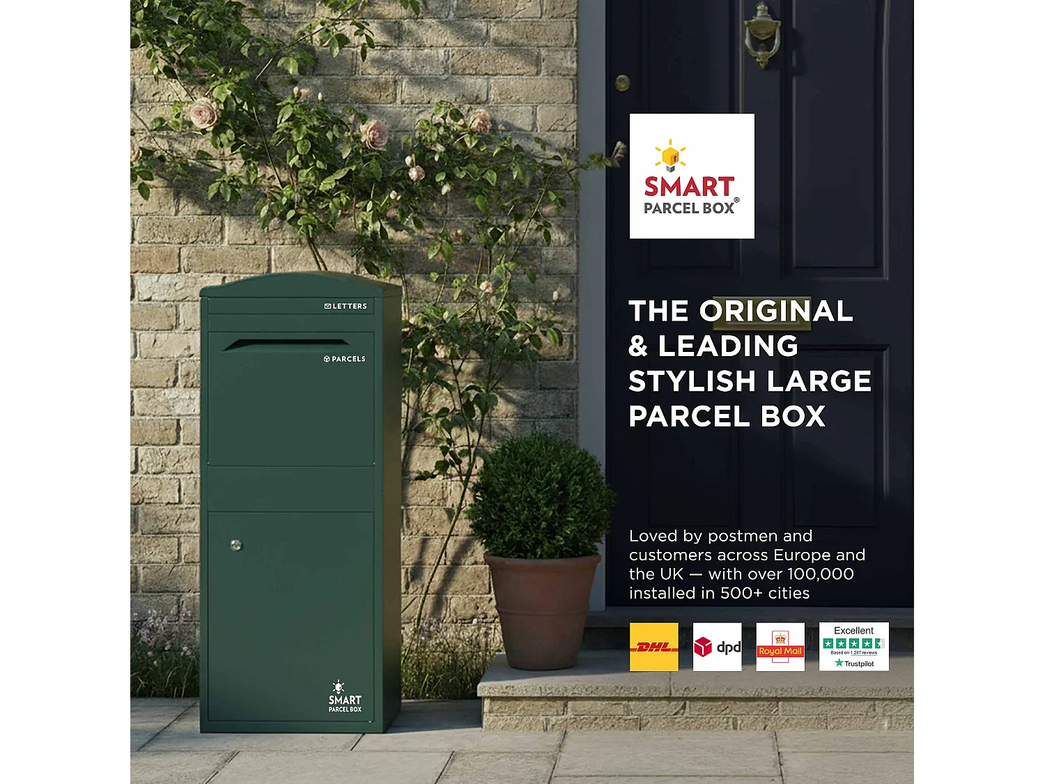 Smart Parcel Box Large Curved Top Secure Outdoor Delivery Box Galvanised Steel Front Access Green