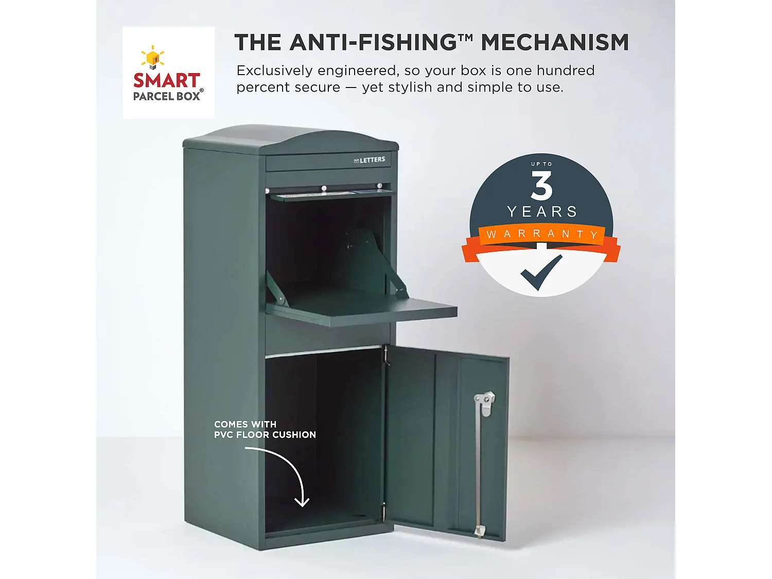 Smart Parcel Box Large Curved Top Secure Outdoor Delivery Box Galvanised Steel Front Access Green