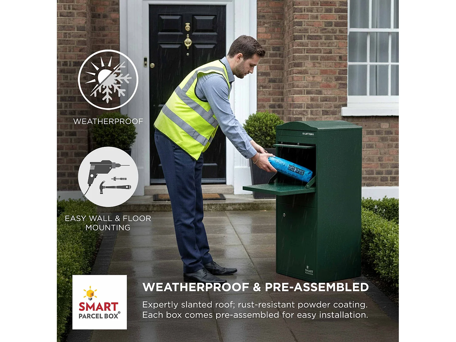 Smart Parcel Box Large Curved Top Secure Outdoor Delivery Box Galvanised Steel Front Access Green
