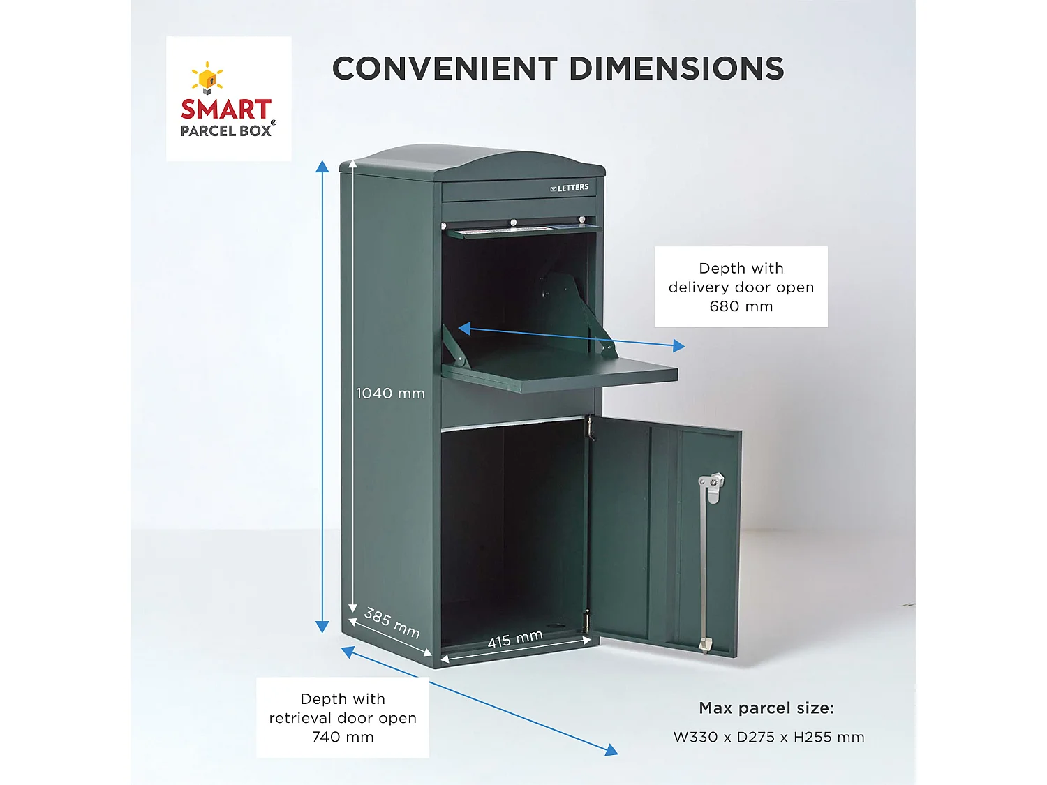 Smart Parcel Box Large Curved Top Secure Outdoor Delivery Box Galvanised Steel Front Access Green