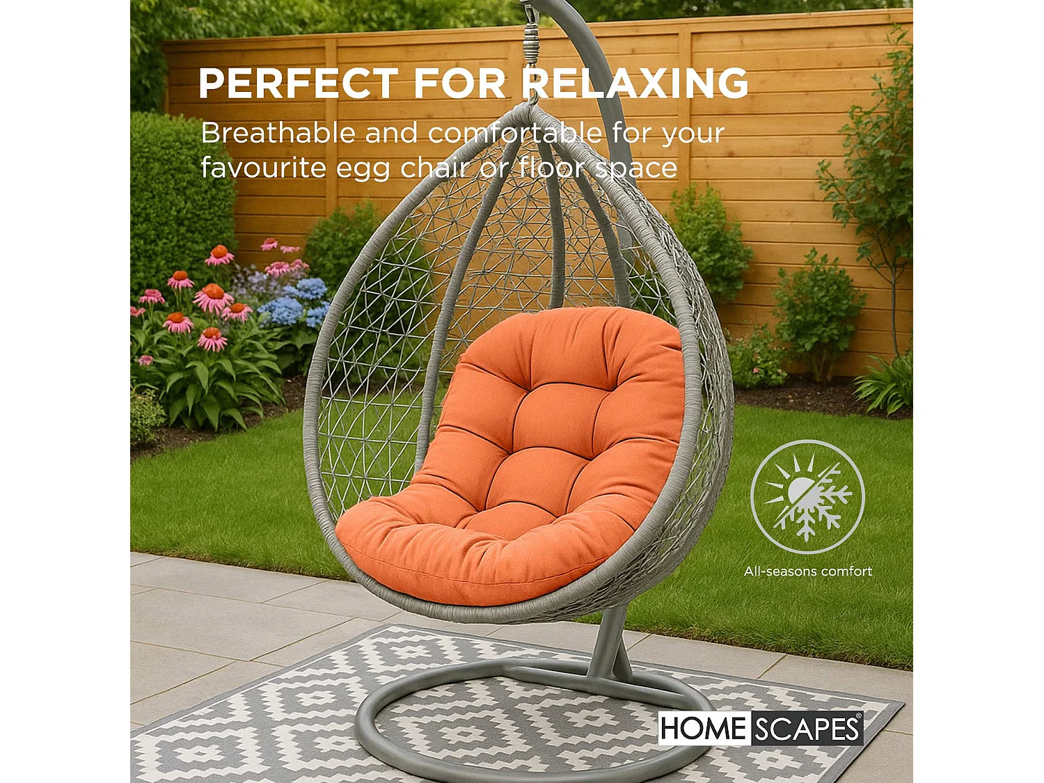 Homescapes 100% Cotton Round Egg Swing Chair Cushion, 80 x 120 cm, Burnt Orange, Soft Generous Filling, Machine Washable, OEKO-TEX Certified