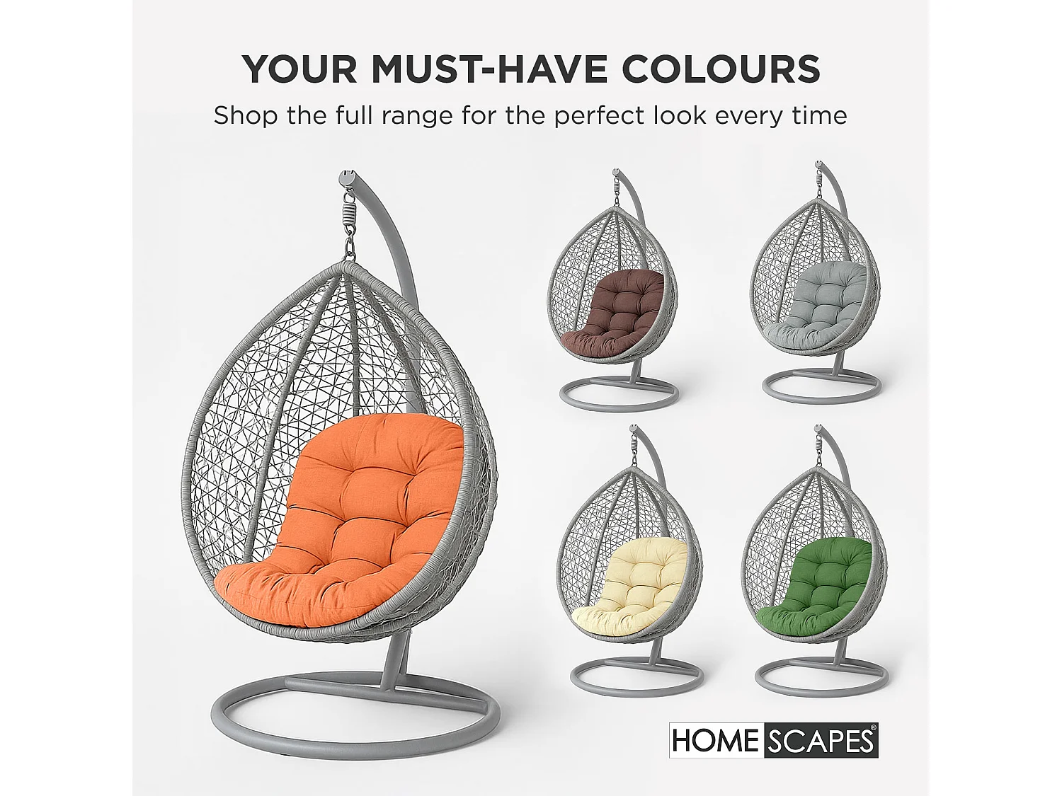 Homescapes 100% Cotton Round Egg Swing Chair Cushion, 80 x 120 cm, Burnt Orange, Soft Generous Filling, Machine Washable, OEKO-TEX Certified