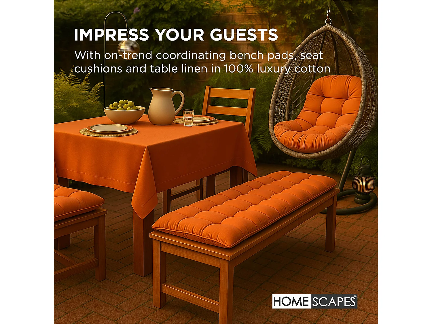 Homescapes 100% Cotton Round Egg Swing Chair Cushion, 80 x 120 cm, Burnt Orange, Soft Generous Filling, Machine Washable, OEKO-TEX Certified