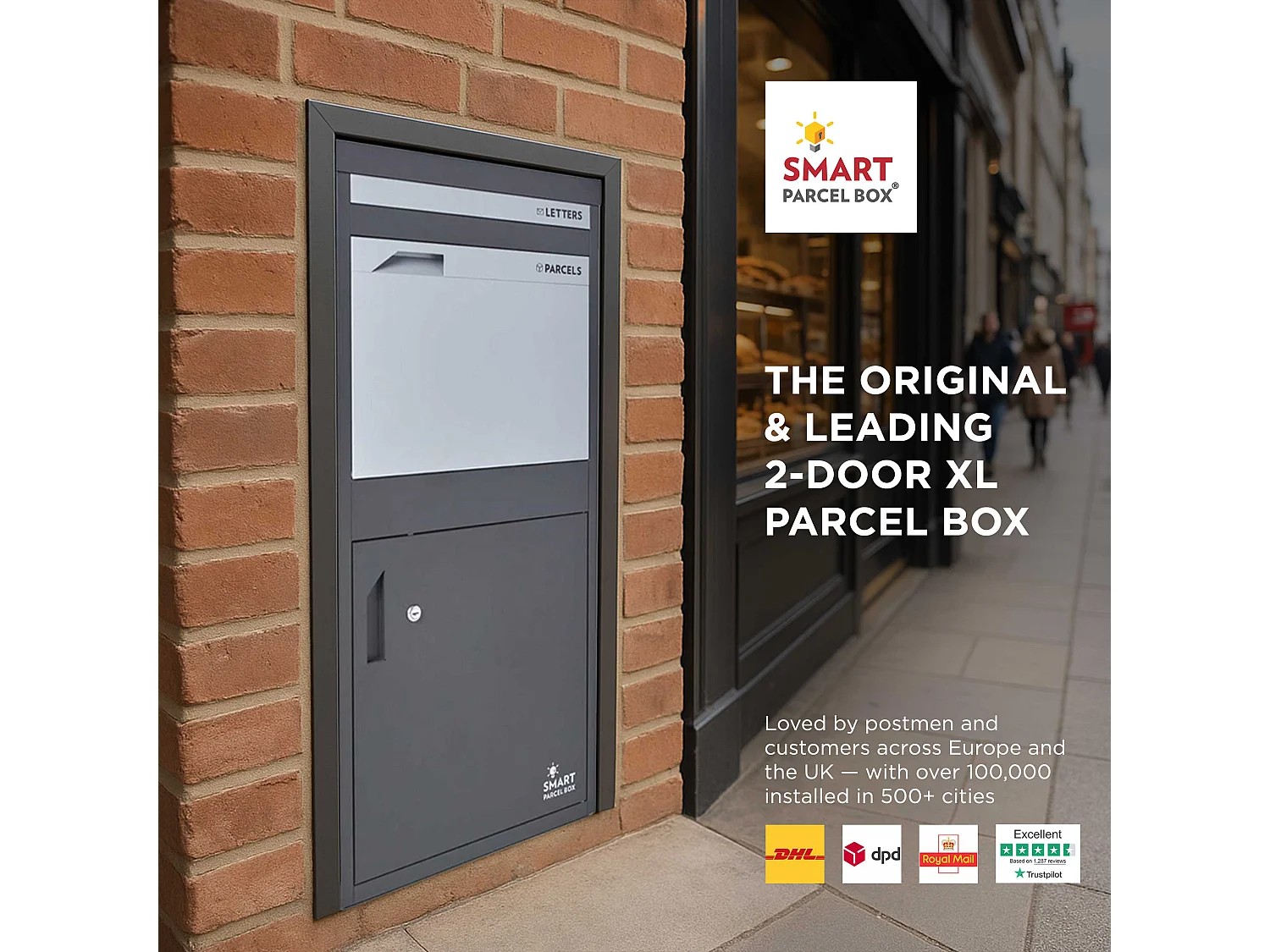 Smart Parcel Box Extra Large Secure Outdoor Delivery Box Galvanised Steel Front and Rear Access Dark Grey