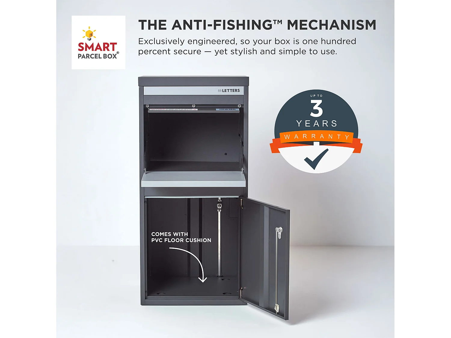 Smart Parcel Box Extra Large Secure Outdoor Delivery Box Galvanised Steel Front and Rear Access Dark Grey