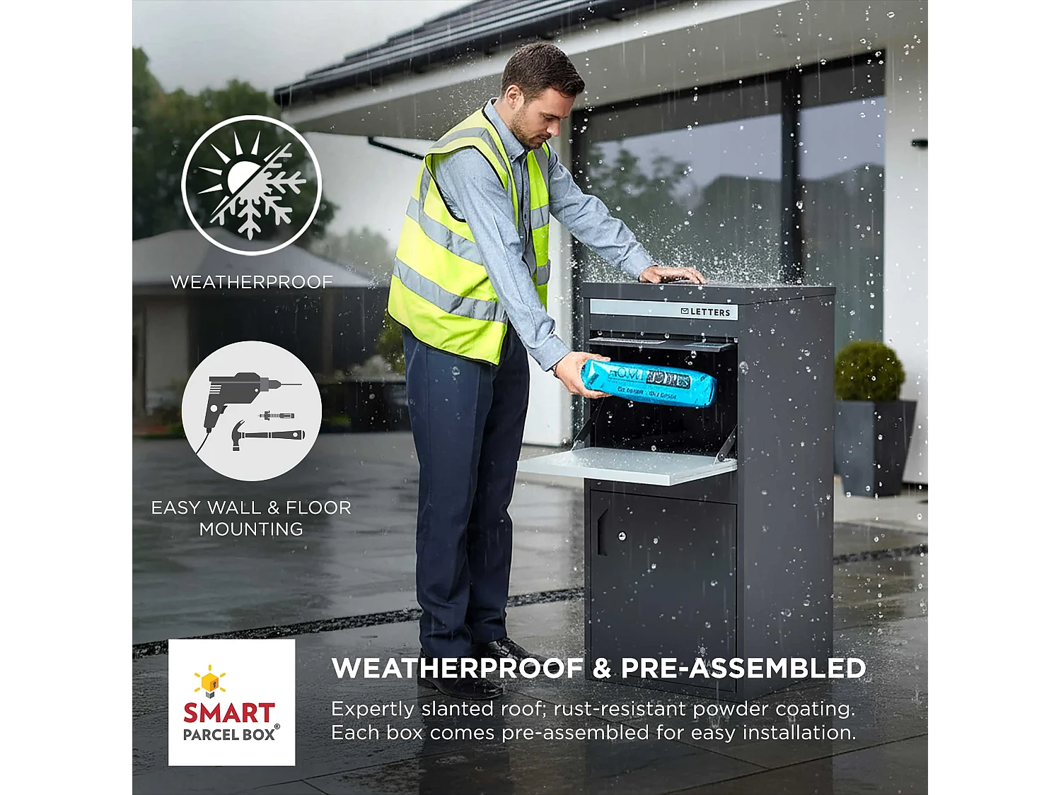 Smart Parcel Box Extra Large Secure Outdoor Delivery Box Galvanised Steel Front and Rear Access Dark Grey