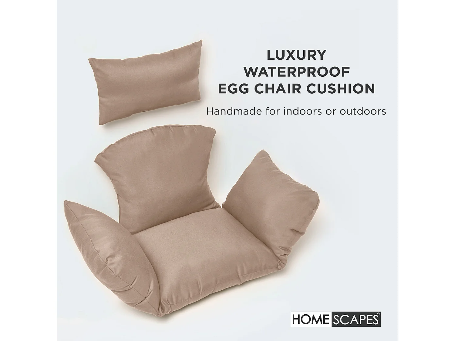Homescapes Luxury Waterproof Egg Chair Cushion, 110 x 112 cm, Detachable Headrest, Supportive Generous Filling, Beige Egg Chair Replacement Cushion
