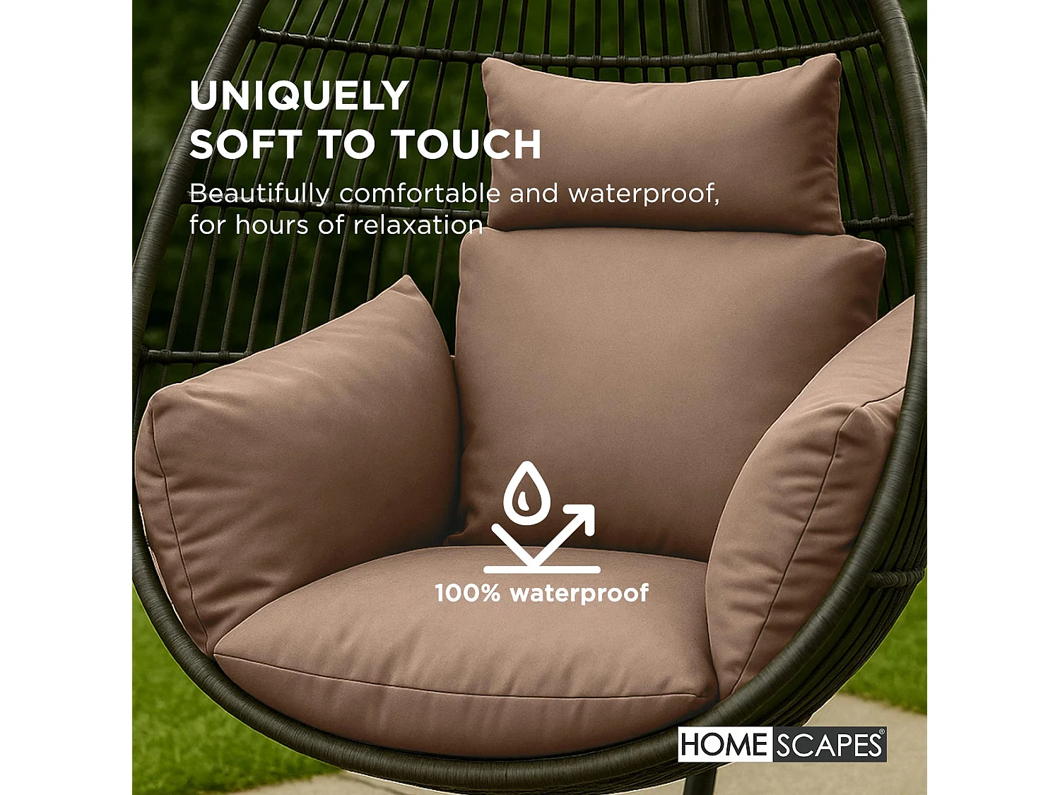 Homescapes Luxury Waterproof Egg Chair Cushion, 110 x 112 cm, Detachable Headrest, Supportive Generous Filling, Beige Egg Chair Replacement Cushion