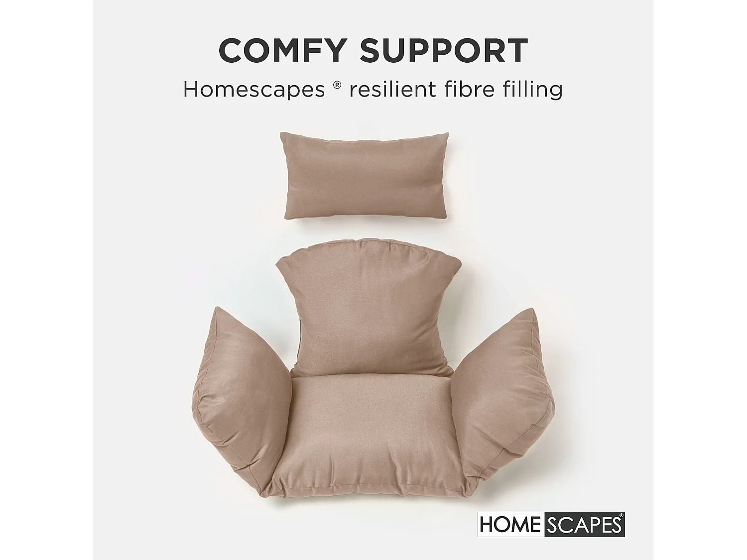 Homescapes Luxury Waterproof Egg Chair Cushion, 110 x 112 cm, Detachable Headrest, Supportive Generous Filling, Beige Egg Chair Replacement Cushion