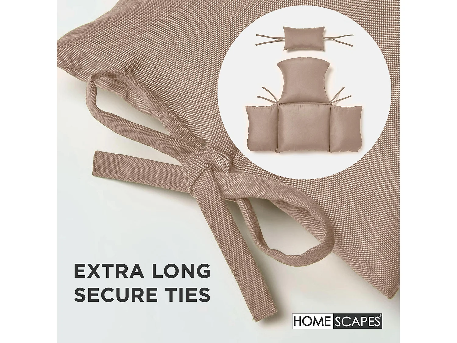 Homescapes Luxury Waterproof Egg Chair Cushion, 110 x 112 cm, Detachable Headrest, Supportive Generous Filling, Beige Egg Chair Replacement Cushion