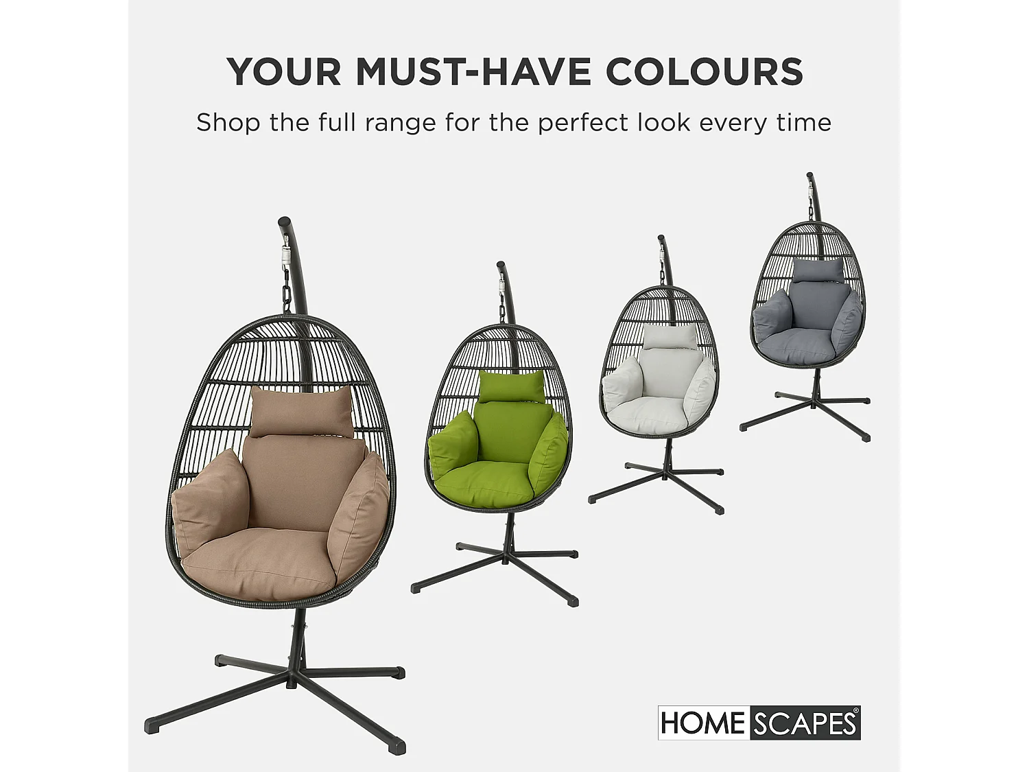 Homescapes Luxury Waterproof Egg Chair Cushion, 110 x 112 cm, Detachable Headrest, Supportive Generous Filling, Beige Egg Chair Replacement Cushion