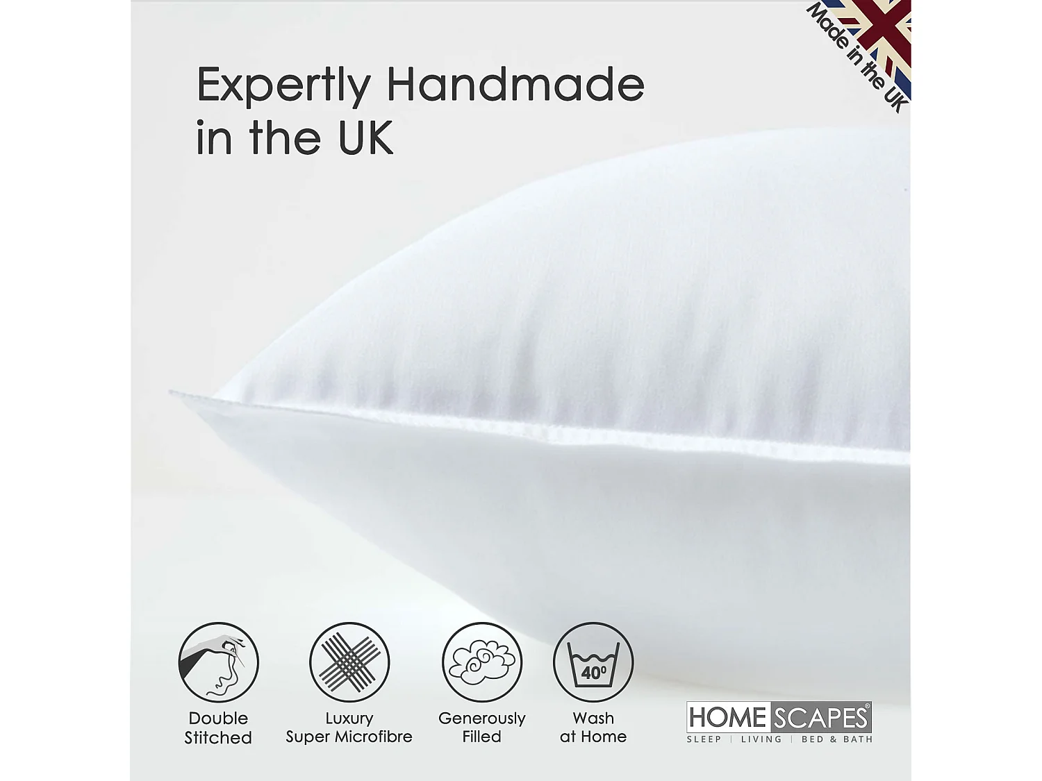 Homescapes Luxury Microfibre Cushion Pad Insert 30 x 40 cm â€˜Like Downâ€™, Soft Touch Cover, Hypoallergenic, Machine Washable, Best Bounce-Back, 12 x 16"