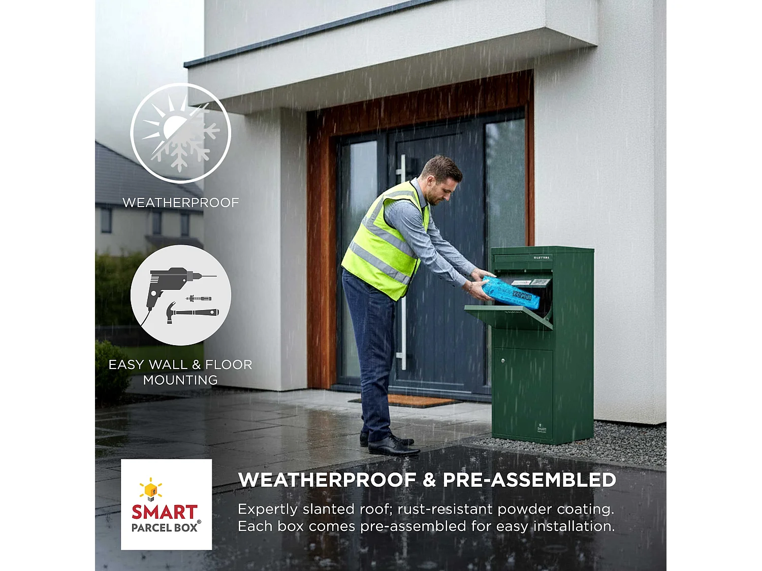 Smart Parcel Box Large Secure Outdoor Delivery Box Galvanised Steel Front and Rear Access Green