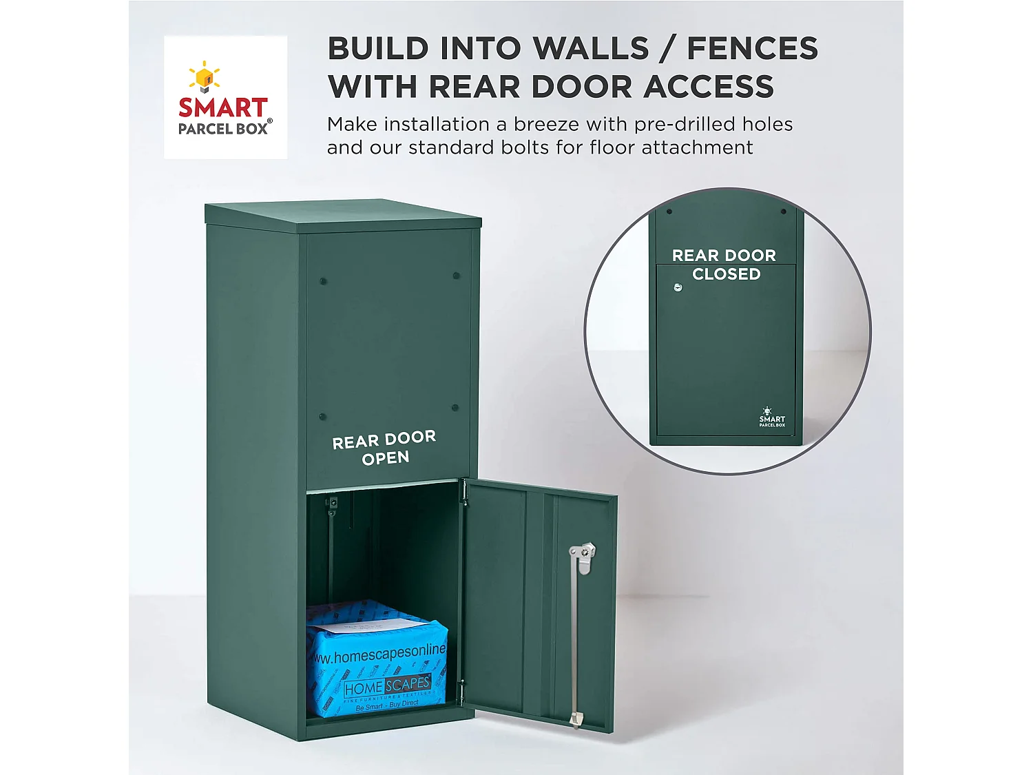 Smart Parcel Box Large Secure Outdoor Delivery Box Galvanised Steel Front and Rear Access Green