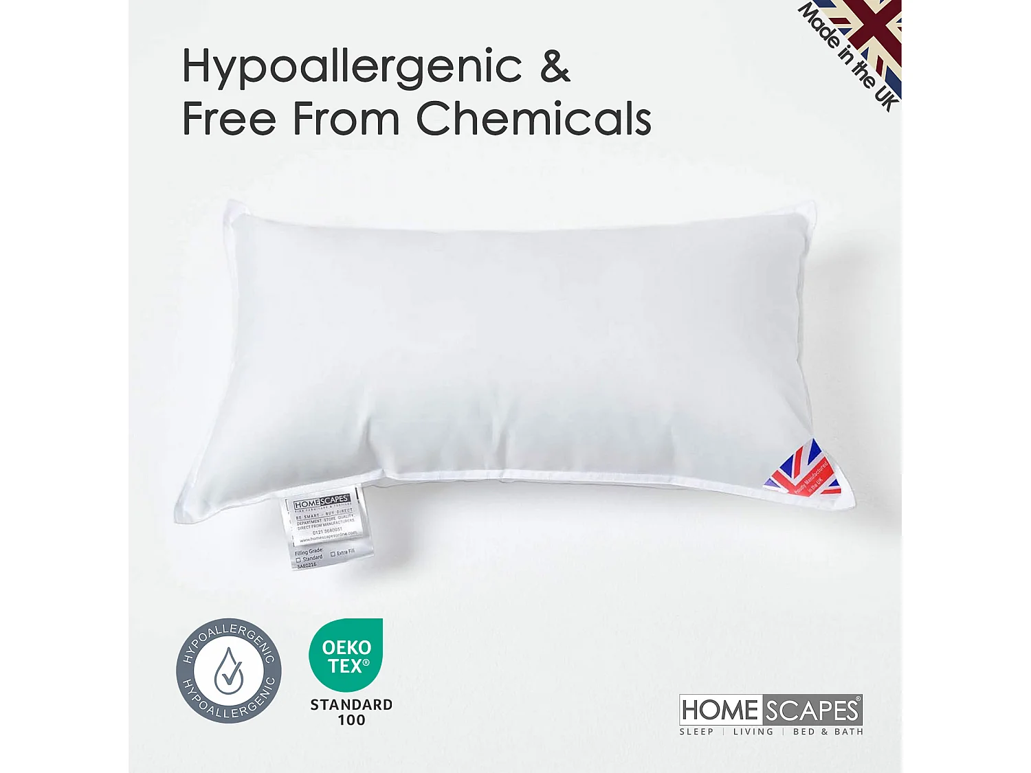 Homescapes Luxury Microfibre Cushion Pad Insert 30 x 50 cm â€˜Like Downâ€™, Soft Touch Cover, Hypoallergenic, Machine Washable, Best Bounce-Back, 12 x 20"