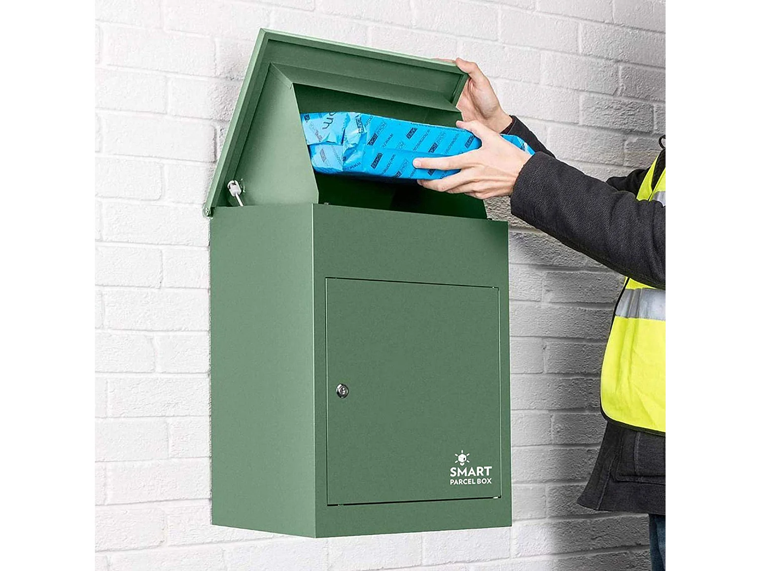 Smart Parcel Box Medium Secure Outdoor Delivery Box Galvanised Steel Front Access Green