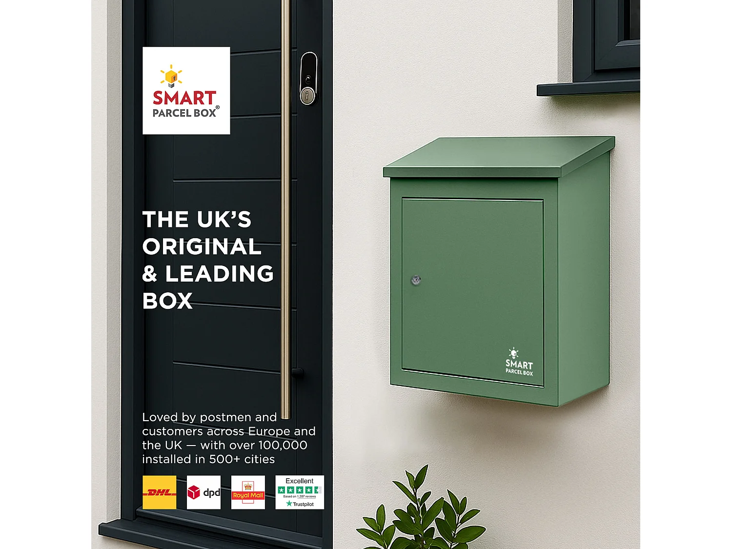 Smart Parcel Box Medium Secure Outdoor Delivery Box Galvanised Steel Front Access Green