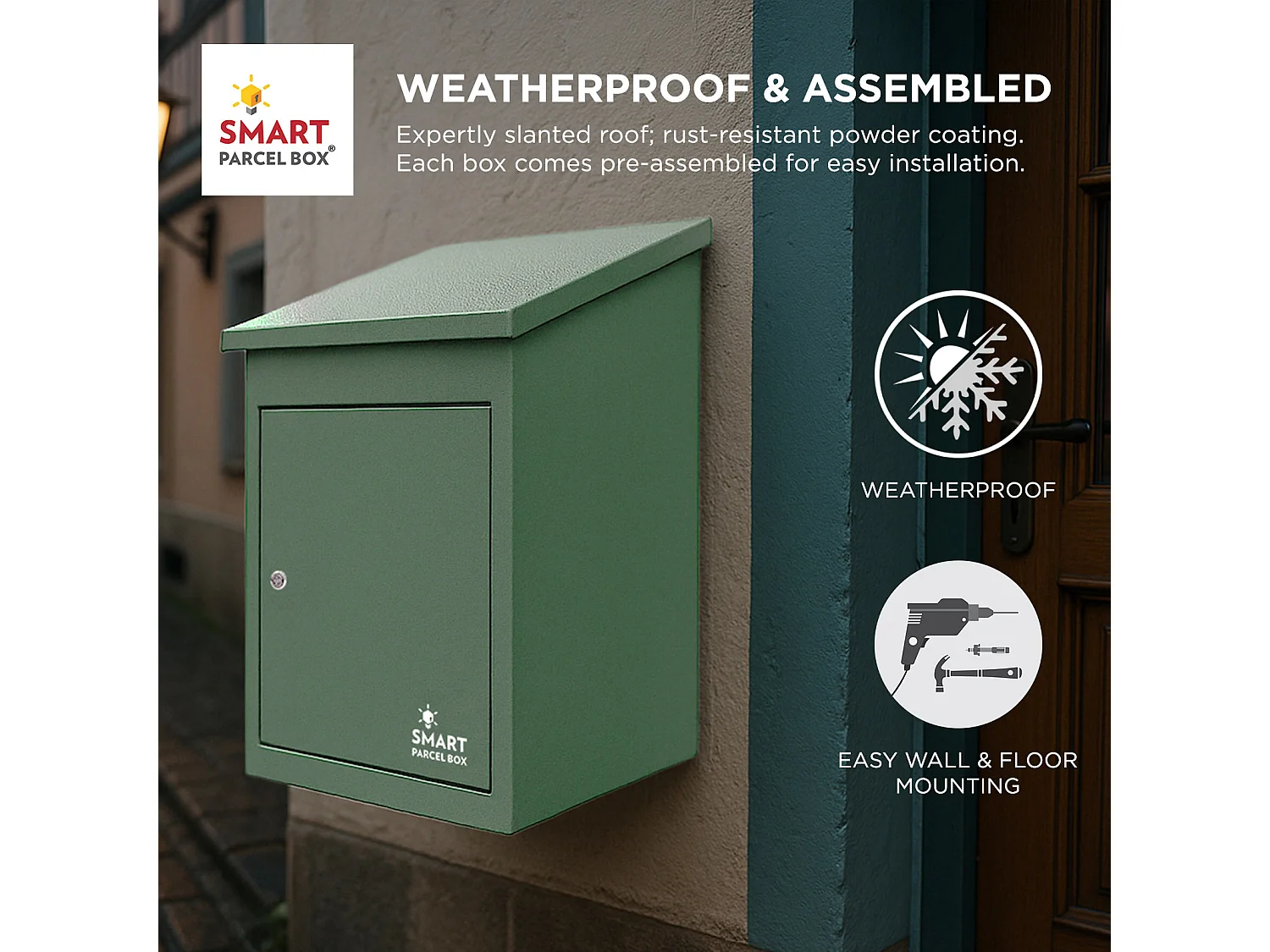 Smart Parcel Box Medium Secure Outdoor Delivery Box Galvanised Steel Front Access Green