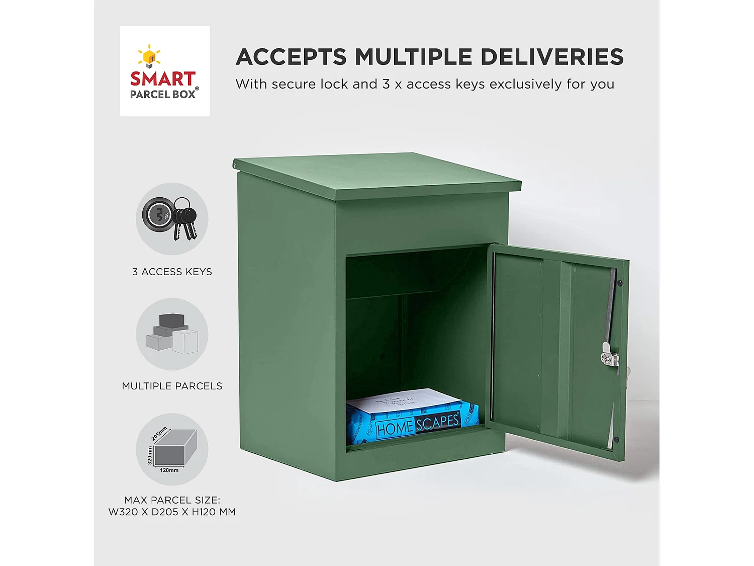 Smart Parcel Box Medium Secure Outdoor Delivery Box Galvanised Steel Front Access Green