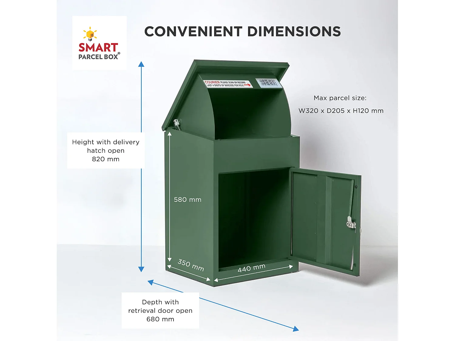 Smart Parcel Box Medium Secure Outdoor Delivery Box Galvanised Steel Front Access Green
