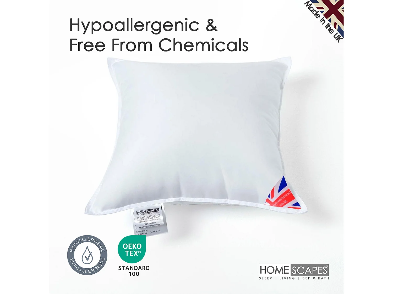 Homescapes Luxury Microfibre Cushion Pad Insert 90 x 90 cm â€˜Like Downâ€™, Soft Touch Cover, Hypoallergenic, Machine Washable, Best Bounce-Back, 36 x 36"