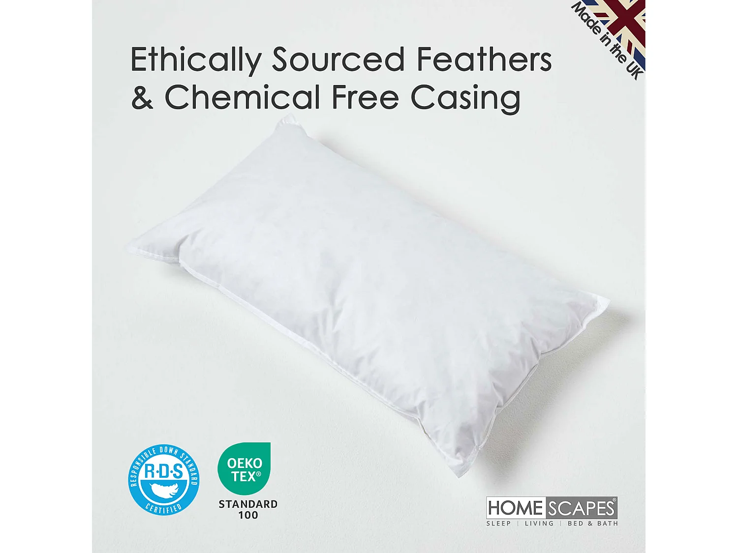 Homescapes Luxury Duck Feather Cushion Pad Insert 30 x 50 cm Ethical, 100% Cotton Cover, Hypoallergenic, Machine Washable, Bounce-Back, 12 x 20" Inner
