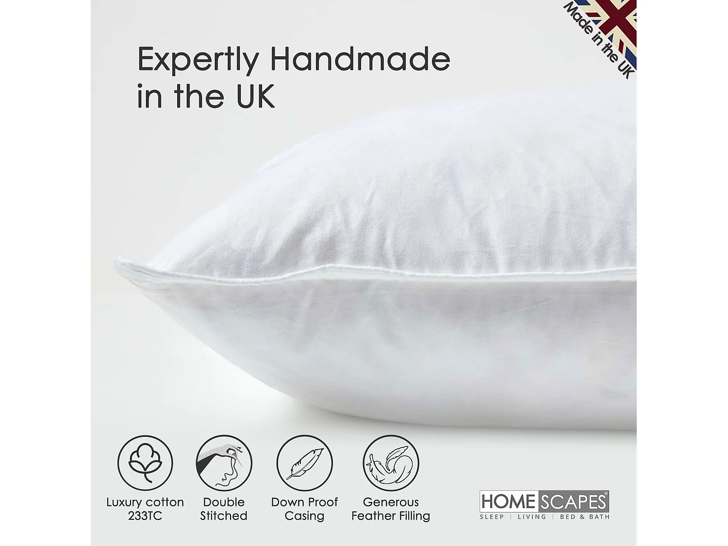 Homescapes Luxury Duck Feather Cushion Pad Insert 60 x 60 cm Ethical, 100% Cotton Cover, Hypoallergenic, Machine Washable, Bounce-Back, 24 x 24" Inner