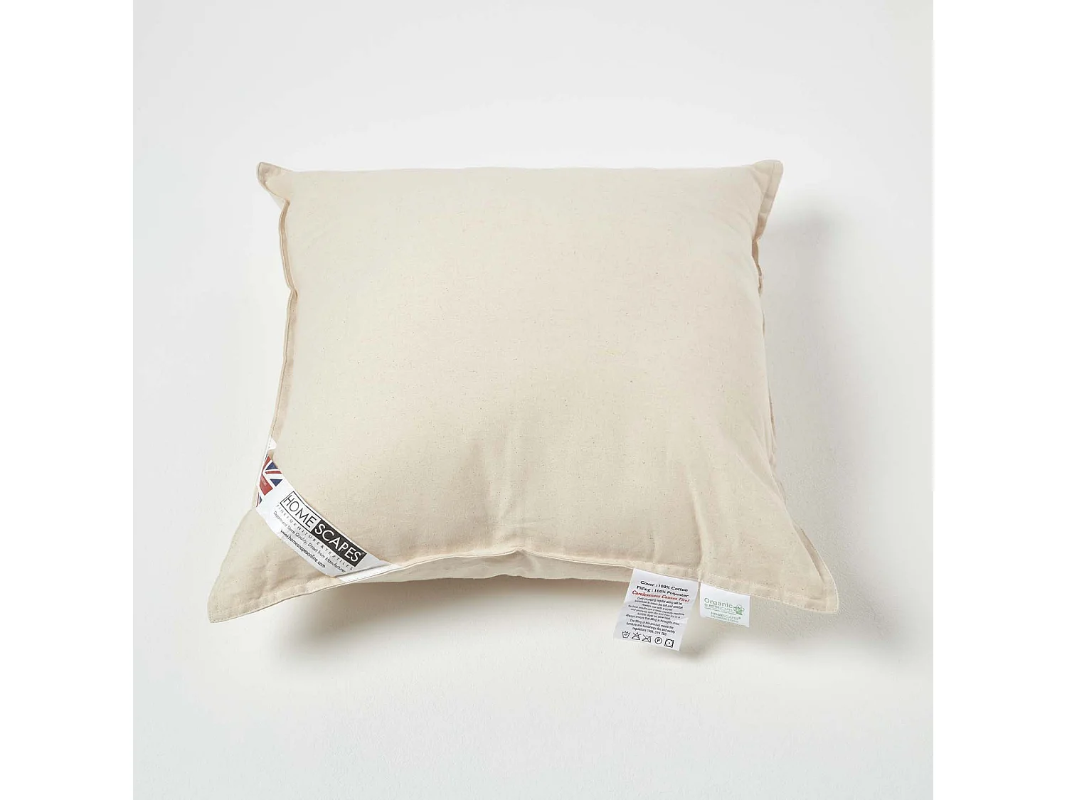 Homescapes Luxury 100% Organic Cotton Cushion Pad Insert 45 x 45 cm, Hypoallergenic Microfibre Filling, Machine Washable, Best Bounce-Back, 18 x 18"