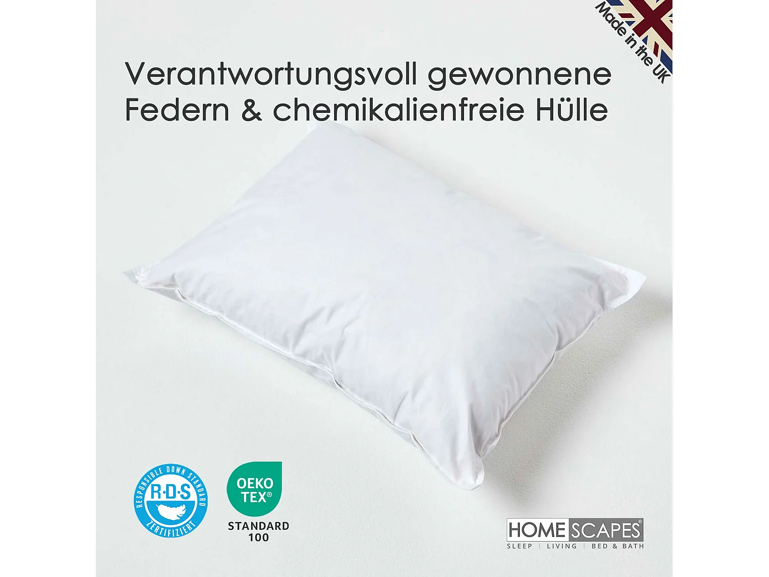 Homescapes Luxury Duck Feather Cushion Pad Insert 30 x 40 cm Ethical, 100% Cotton Cover, Hypoallergenic, Machine Washable, Bounce-Back, 12 x 16" Inner