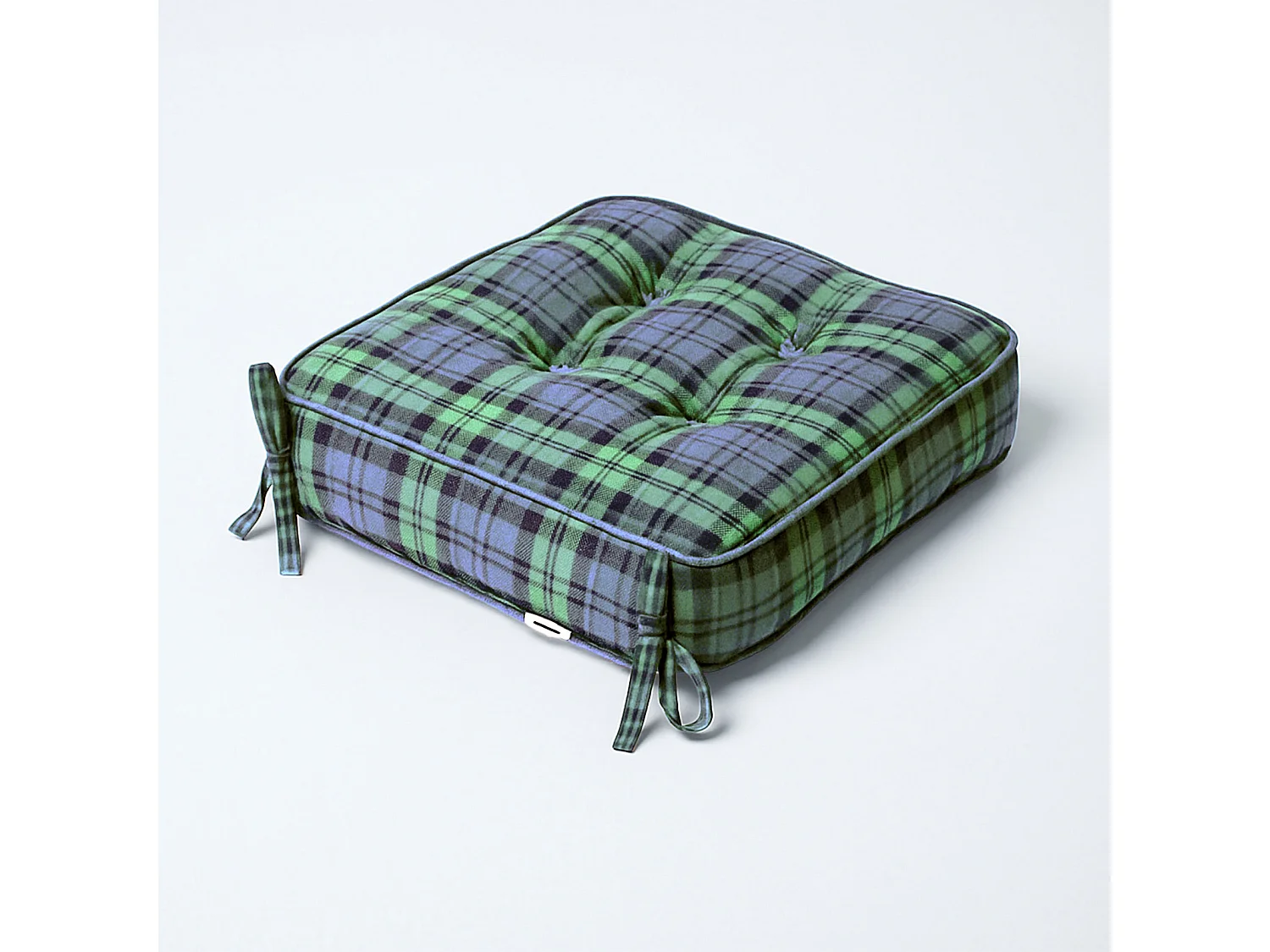 Homescapes Cotton Dining Chair Booster Cushion Firm 10cm Thick Seat Pad, 40 x 40 cm, Green, Tartan, 100% Cotton Cover, Quilted, Ties Supportive