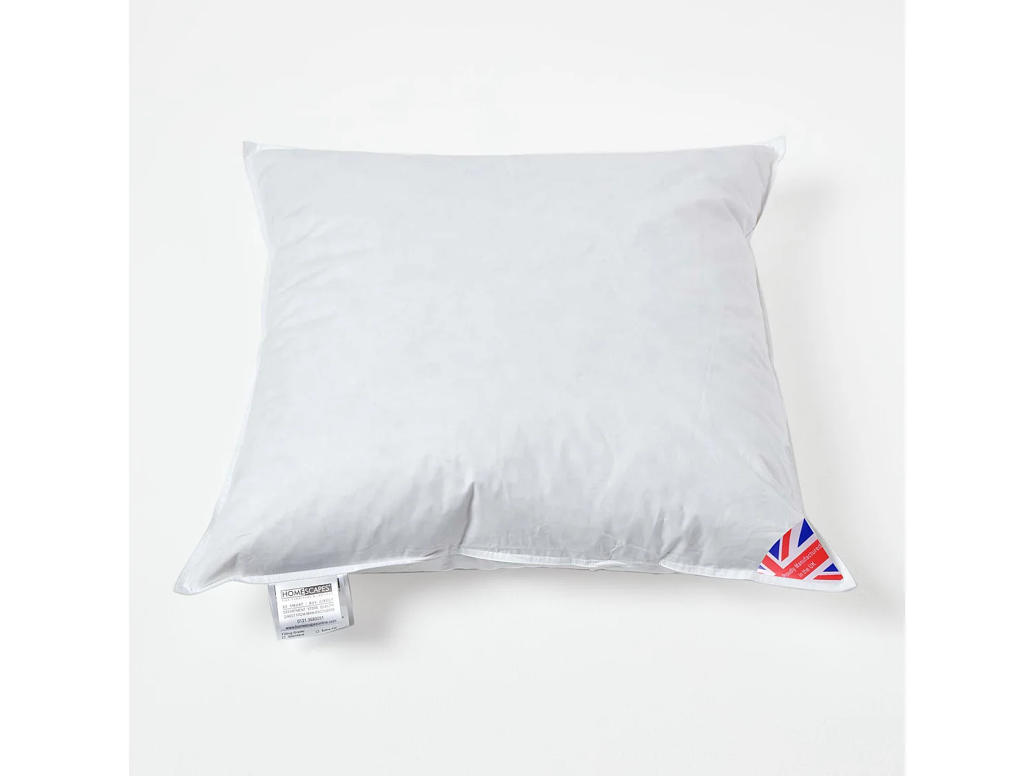 Homescapes Luxury Duck Down Cushion Pad Insert, 60 x 60 cm, Ethical, 100% Cotton Cover, Hypoallergenic, Machine Washable, Bounce-Back, 24 x 24"