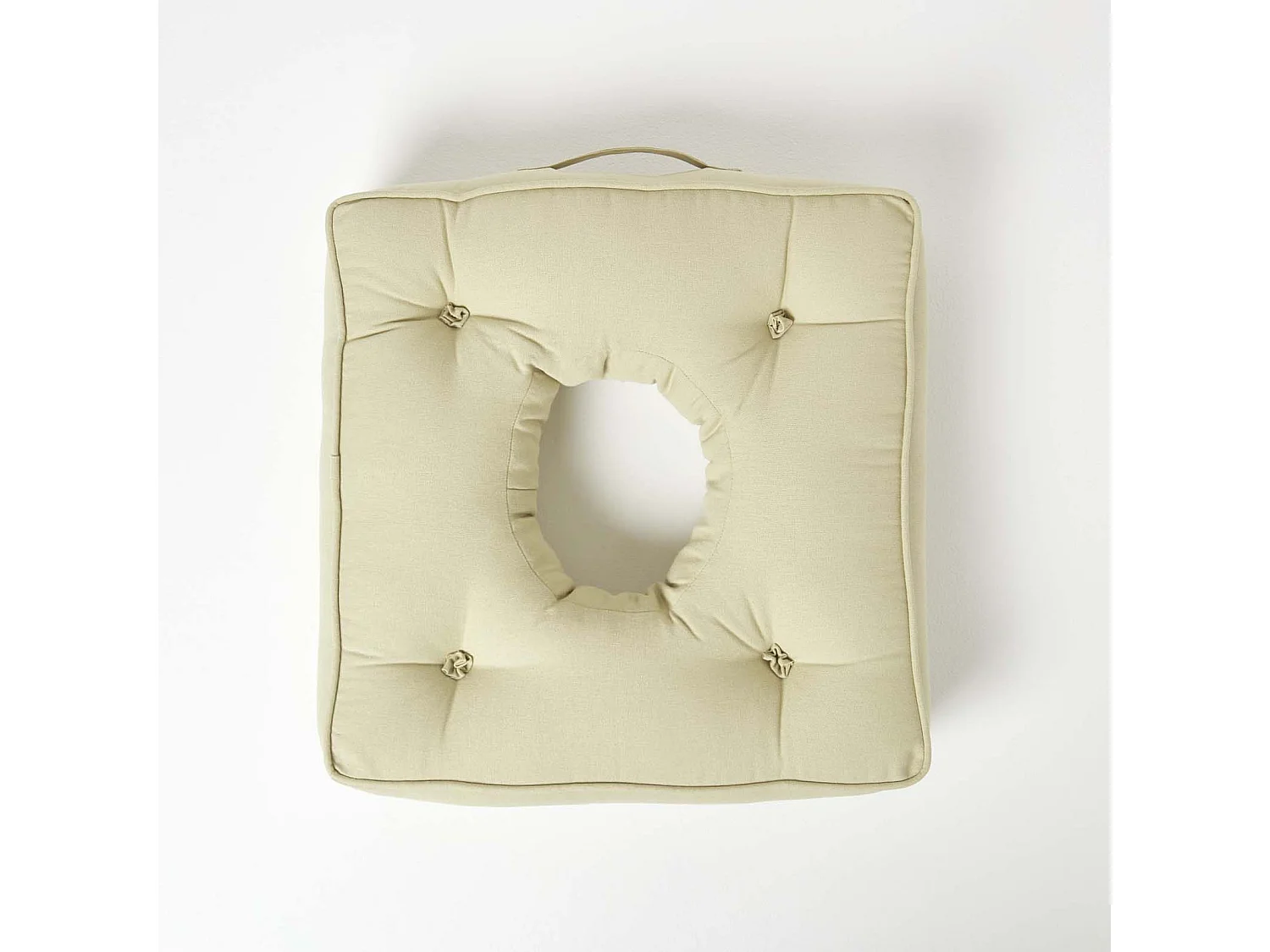 Homescapes Cotton Pressure Relief Armchair Booster Cushion Firm 10cm Thick Pad, 50 x 50 cm, Sage Green, 100% Cotton Cover, Carry Handle, Donut Ring